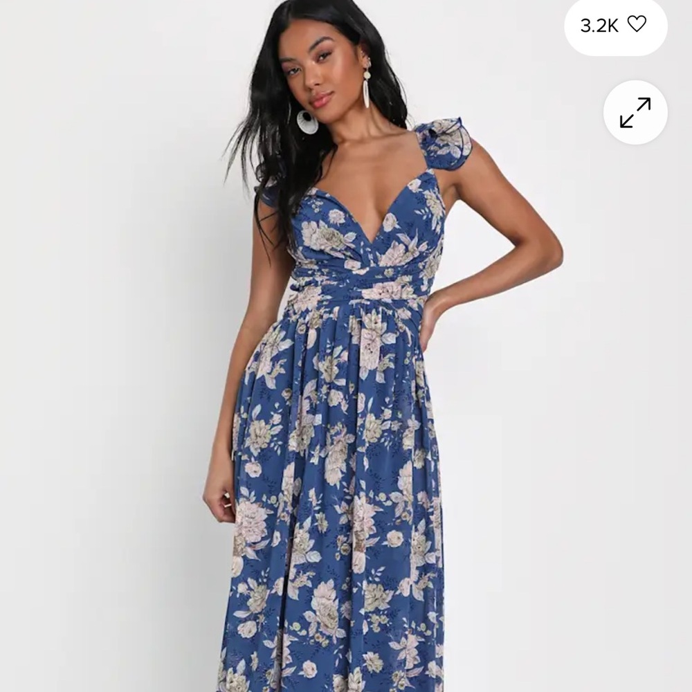 Lulu's Navy Floral Maxi Dress